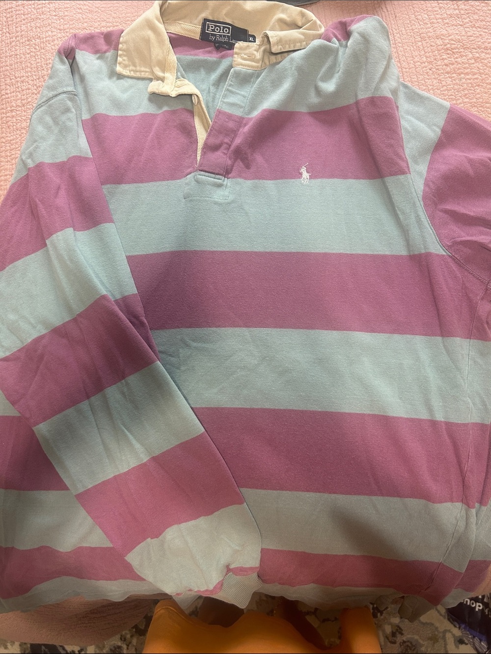 Vintage Polo by Ralph Lauren Men’s Long-Sleeve Rugby Shirt - Lavender &  Blue